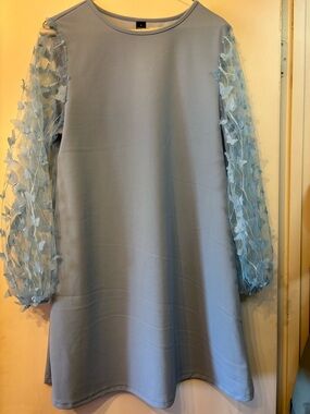 Light Blue Dress with Sheer Butterfly Sleeve Detail